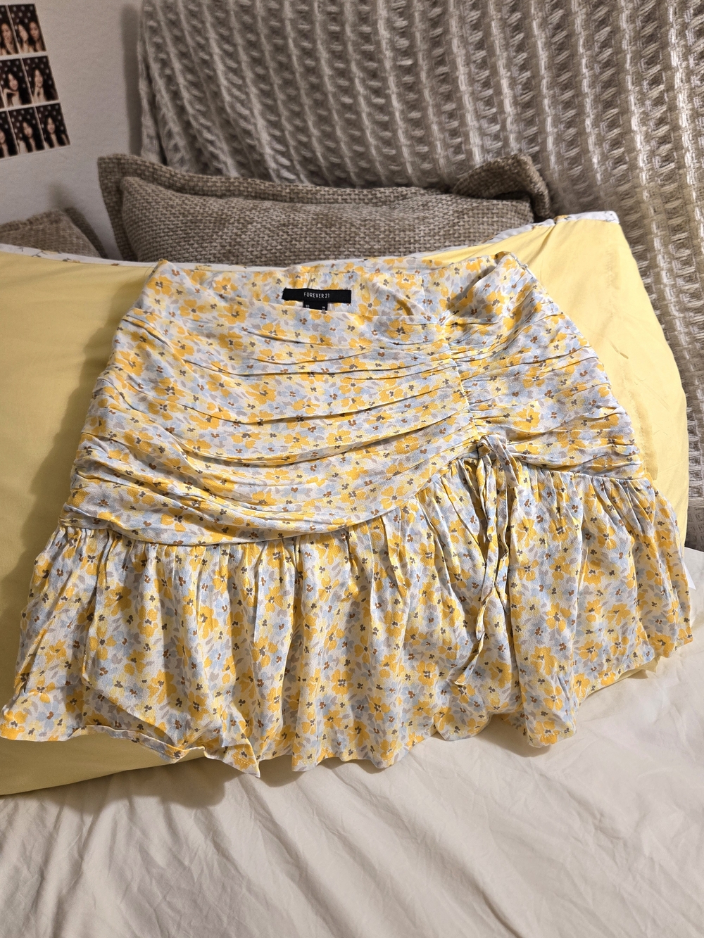 Forever 21 Yellow Floral Ruffle Mini Skirt